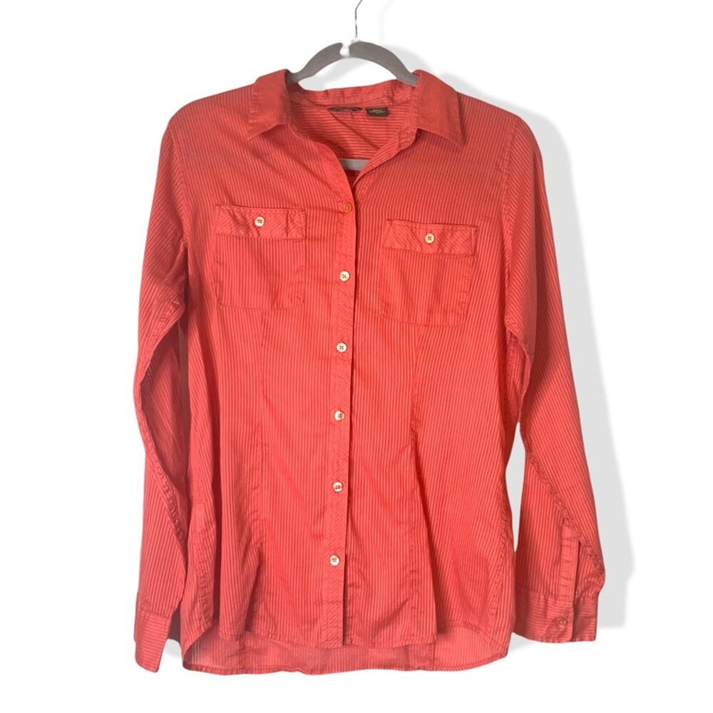 Eddie Bauer Long Sleeve Button Up Women's Collared Shirt Salmon MEDIUM